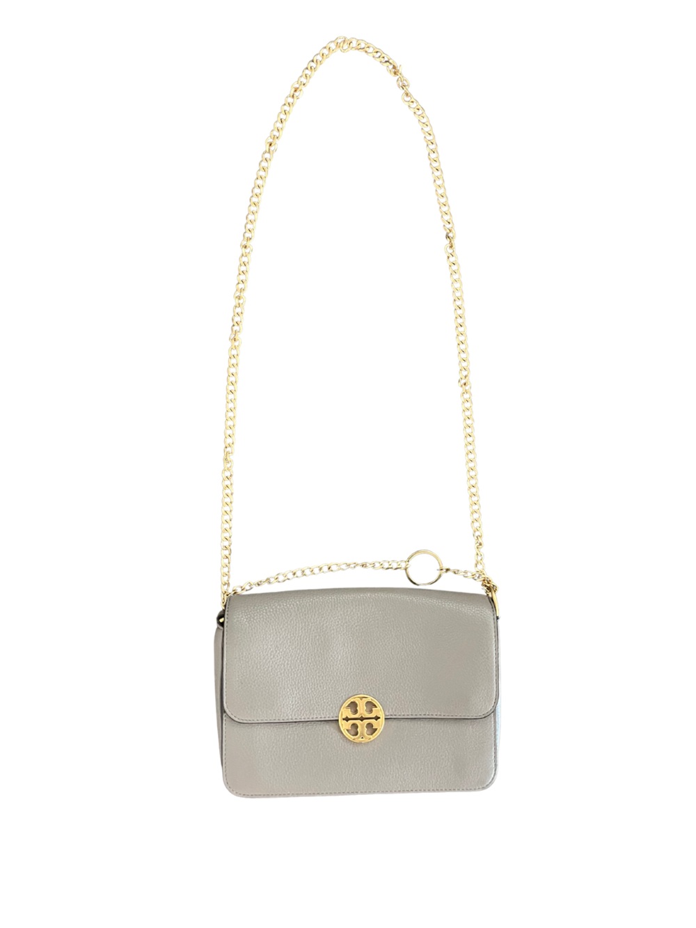 Tory Burch Kira Pebbled Leather Crossbody Bag in Gray Heron
